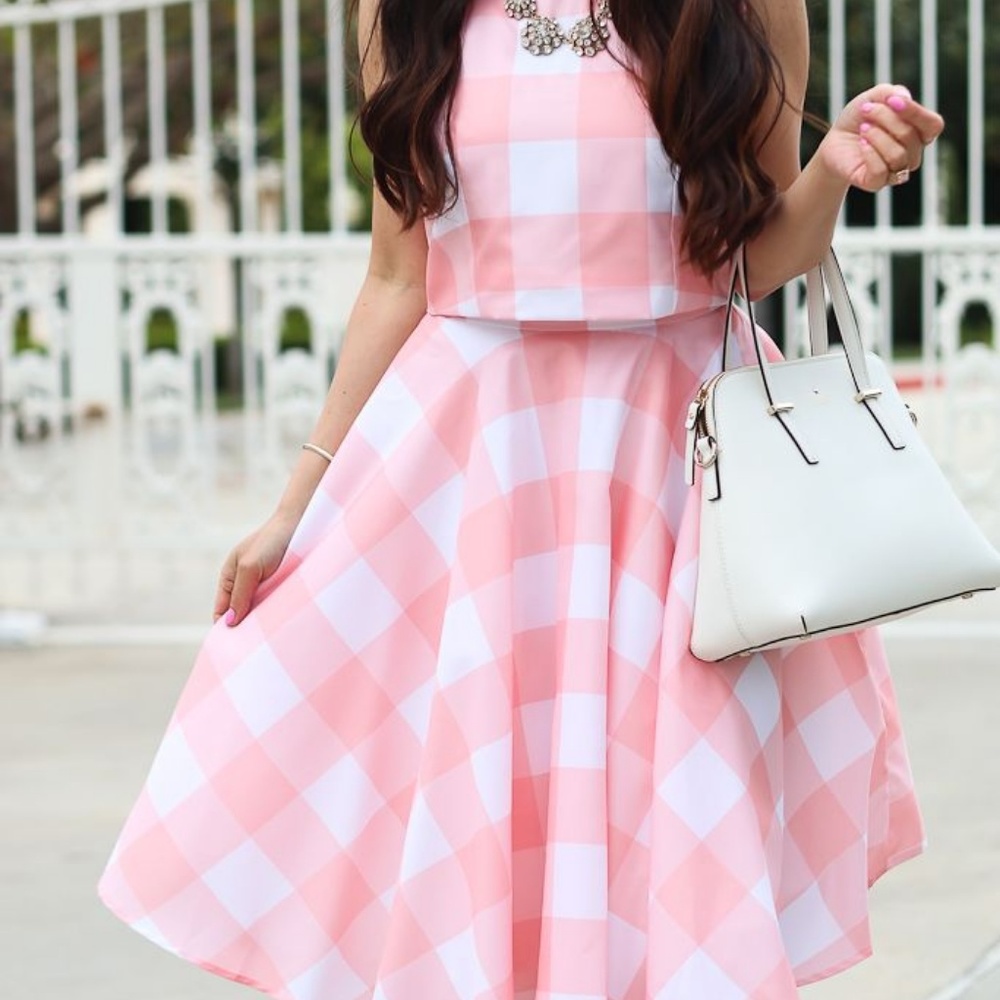 Chicwish Pink Gingham Two-Piece Skirt Set